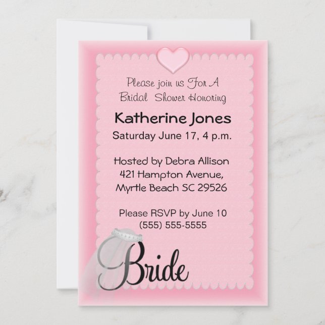 Convites para Chá de Veil Bridal (Frente)