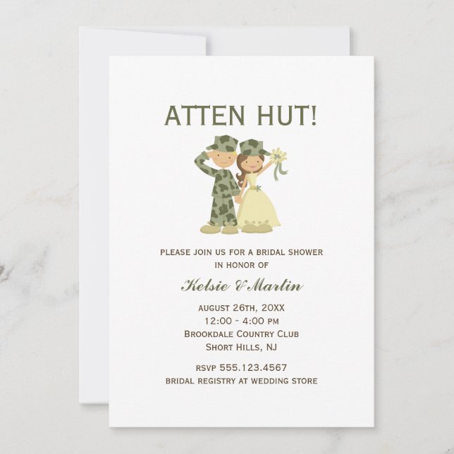 Convites para Chás de casamento de Soldado e Noiva (Frente)