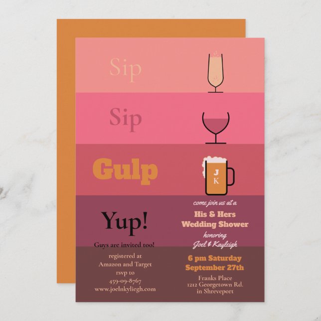 Convites para Chás de casamento Sip Sip Gulp (Frente/Verso)