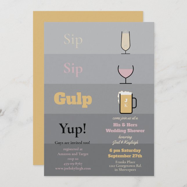Convites para Chás de casamento Sip Sip Gulp (Frente/Verso)
