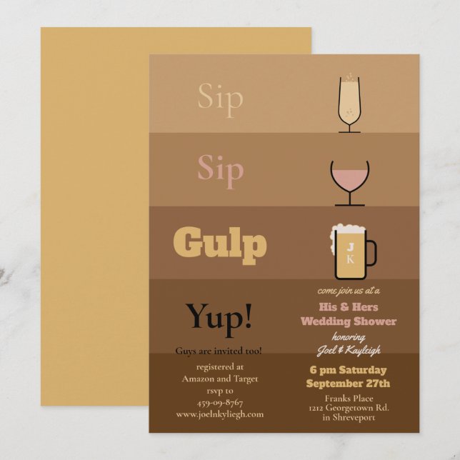 Convites para Chás de casamento Sip Sip Gulp (Frente/Verso)