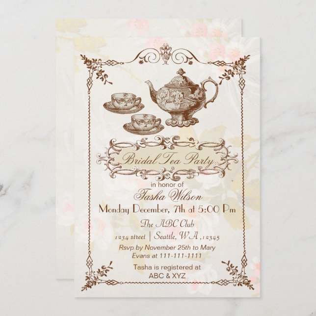 convites para Chás de panela de festas de chá flor (Frente/Verso)