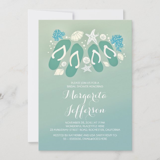 convites para chás de panela de praia de chinelos  (Frente)