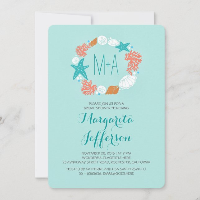 convites para chás de panela de praia em terra mar (Frente)