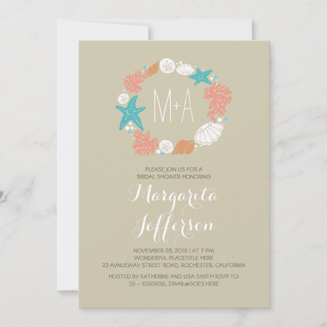 convites para chás de panela de praia em terra mar (Frente)