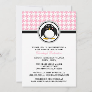 Convites para Chuveiro De Bebês De Pinguim Rosa