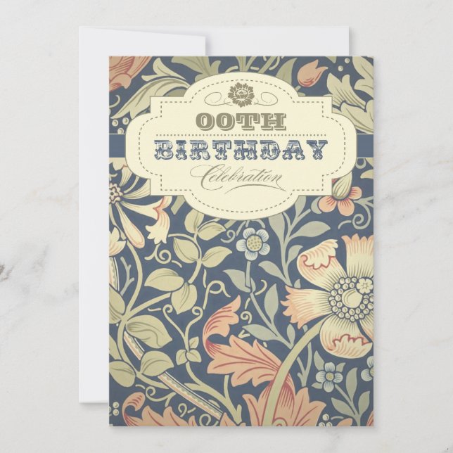 convites para design de aniversário de vintage flo (Frente)