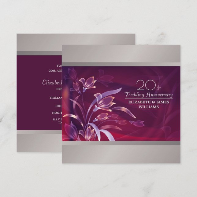 Convites para Festa de 20 Anos de Casamento (Frente/Verso)
