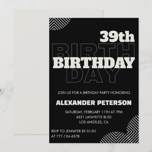 Convites para festa de 39 anos de homens negros (Frente/Verso)