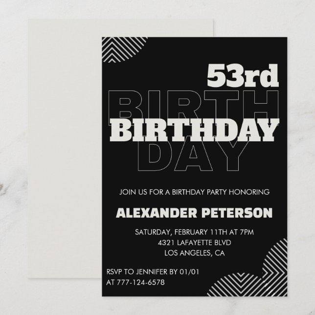 Convites para festa de 53 anos de homens negros (Frente/Verso)