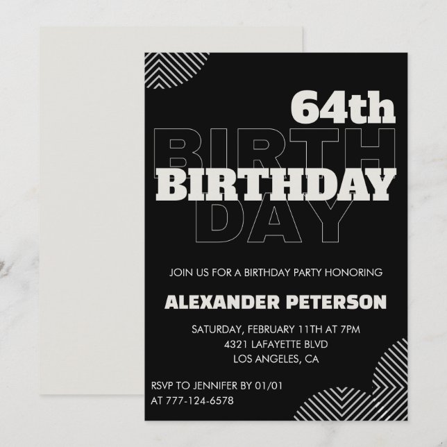 Convites para festa de 64 anos de homens negros (Frente/Verso)
