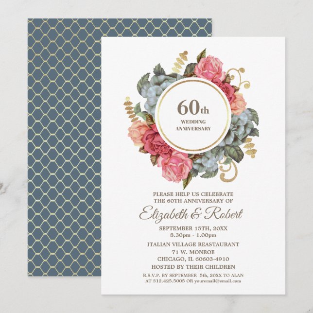Convites para Festa de Aniversário de 60 Anos de C (Frente/Verso)