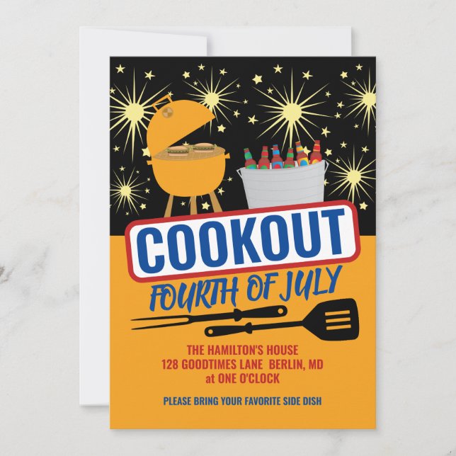 Convites para Festa de Churrasco de 4 de Julho (Frente)
