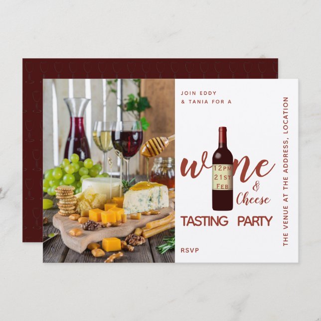 Convites para Festa de Degustação de Queijo e Vinh (Frente/Verso)