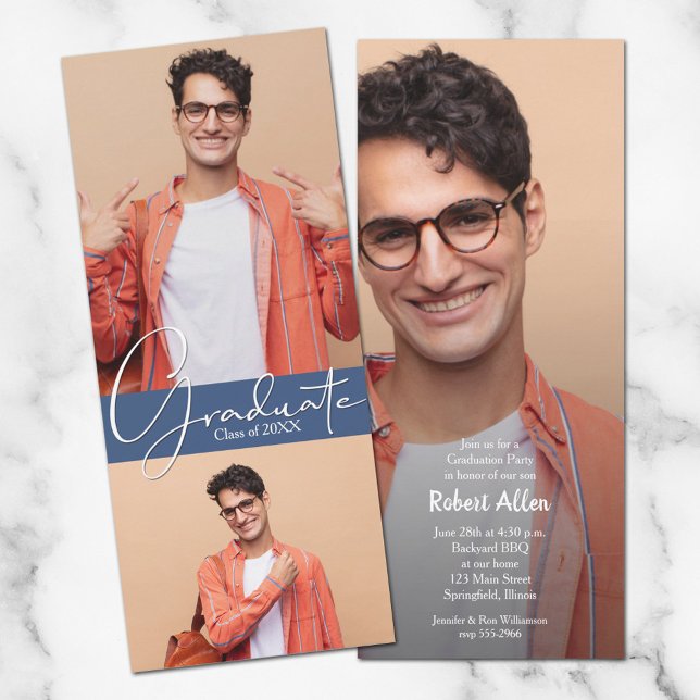 Convites para Festa de formatura Azul Multifoto (Criador carregado)