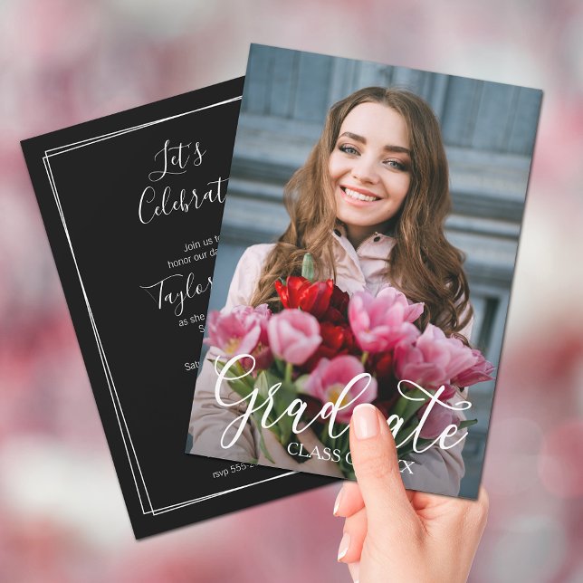 Convites para Festa de formatura de Fotografias de (Elegant Script 5" x 7" Photo Graduation Party Invitations)