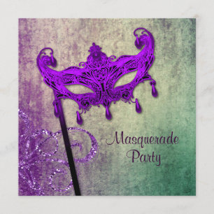 Convites para Festa de Máscaras Verde Roxo