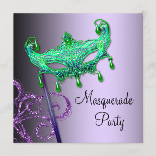 Convites para Festa de Máscaras Verde Roxo