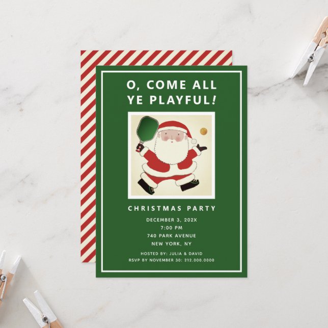Convites para Festa de Natal de Pickleball (Frente/Verso In Situ)