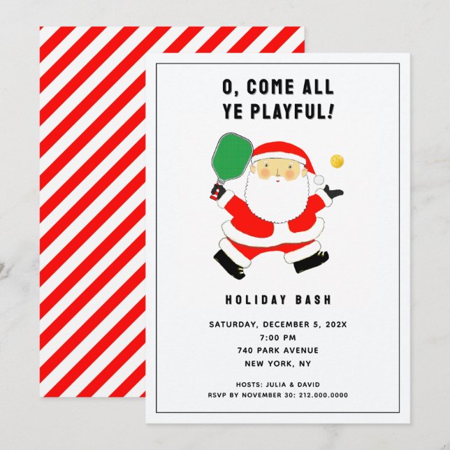 Convites para Festa de Natal de Pickleball (Frente/Verso)