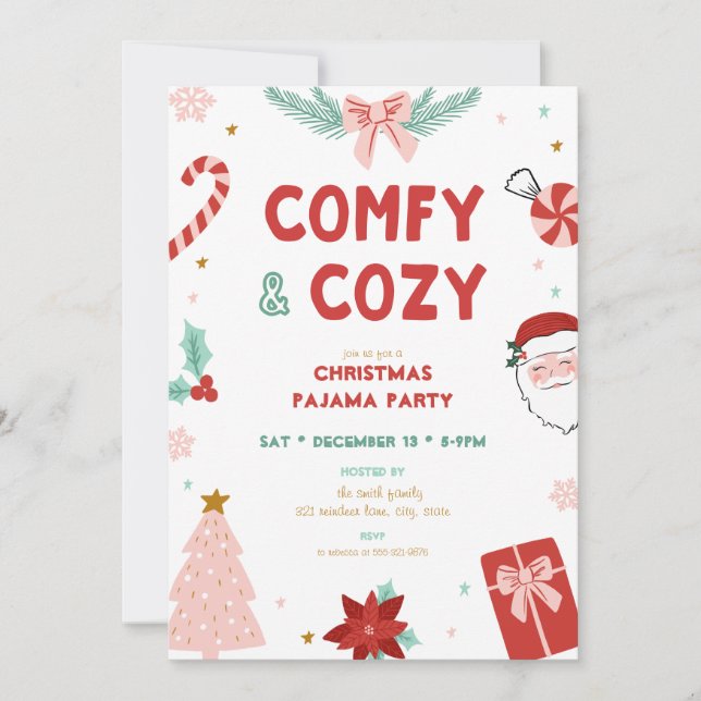 Convites para Festa de Natal de Pijama Confortável (Frente)