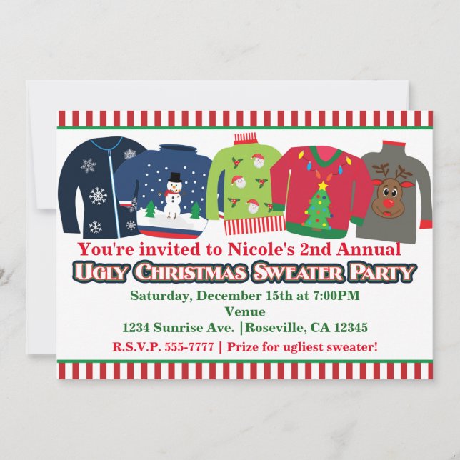 Convites para Festa de Natal de Suéter Feio de Nat (Frente)