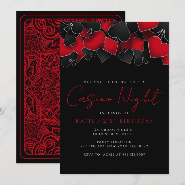 Convites para Festa de Noite de Cassino (Frente/Verso)