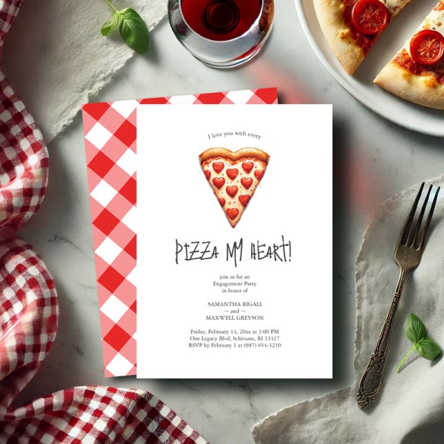 Convites para Festa de noivado de pizza engraçada (Engagement party invitations Pizza My Heart hand drawn Italian theme exclusive to Do Tell A Belle)