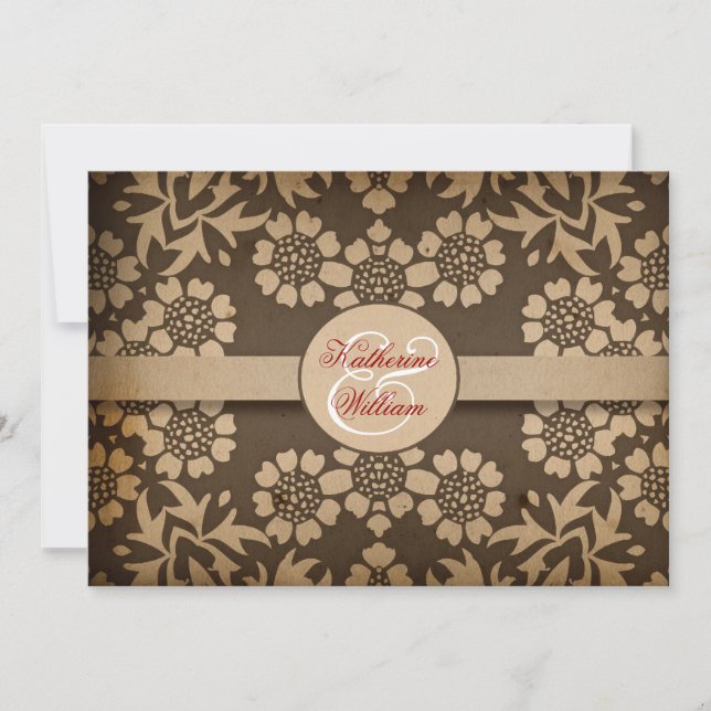 convites para festa de noivado vintage damask (Frente)