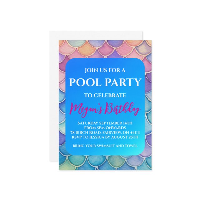 convites para festa de piscina da sereia (Frente/Verso In Situ)