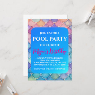 convites para festa de piscina de sereia