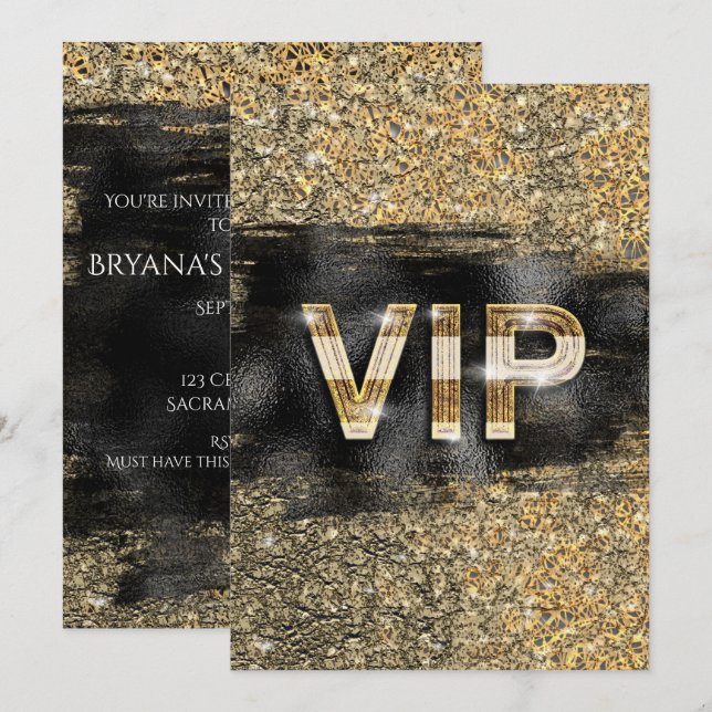 Convites para Festa VIP do Gold & Black Glam Chic  (Frente/Verso)