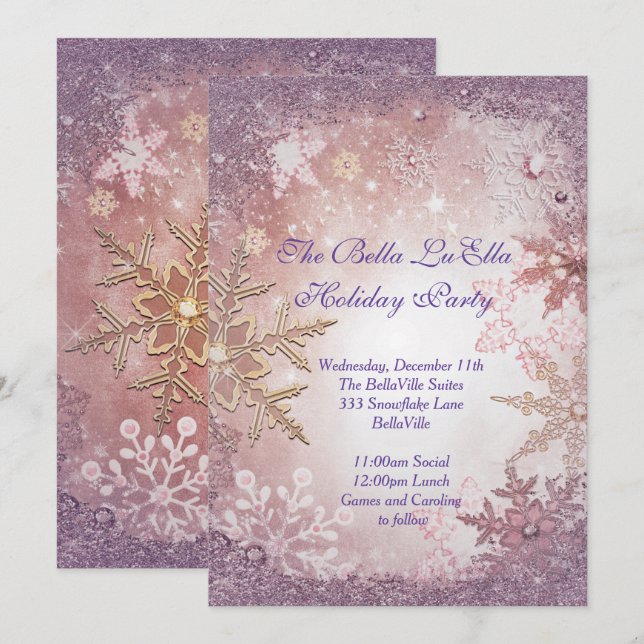 Convites para Festas de Férias Snowflake (Frente/Verso)