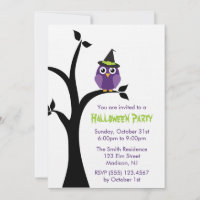 Convites para Festas de Halloween de Coruja Roxa
