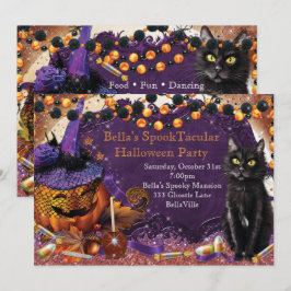 Convites para Festas de Halloween de Gato de Abóbo