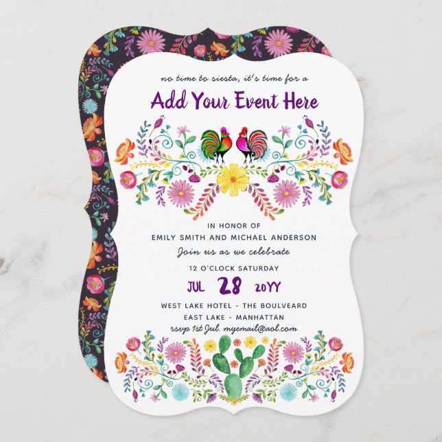 Convites para Flores de Folha de Fiesta Watercolor (Frente/Verso)