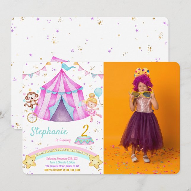 Convites para Fotografias de Aniversário Editáveis (Frente/Verso)