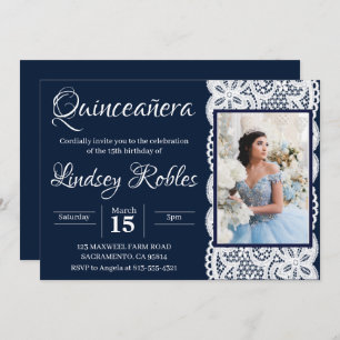 convites para fotos com quinceanera azul claro