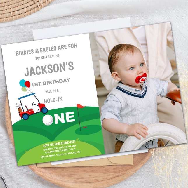 Convites para Golfe de primeiro aniversario com fo (1st Birthday Golf Invitations with photo)