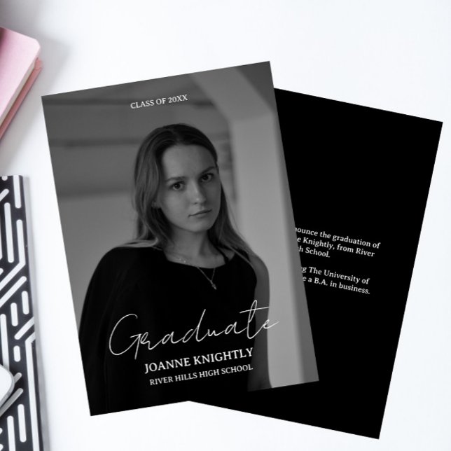 Convites para Graduação de Fotos Preto de Script (Criador carregado)