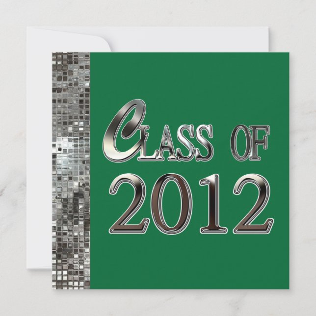 Convites para Graduação Verde de Silver Sequins (Frente)