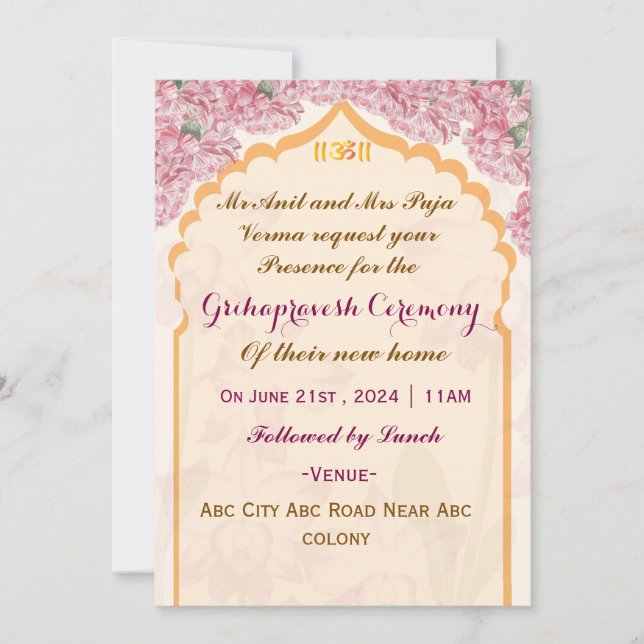 Convites para Grihapravesh (Frente)