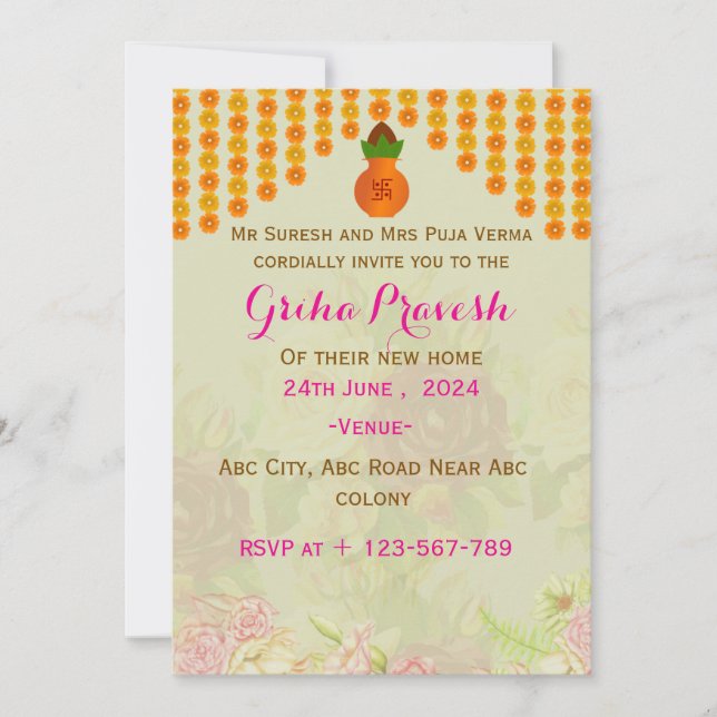 Convites para Grihapravesh (Frente)