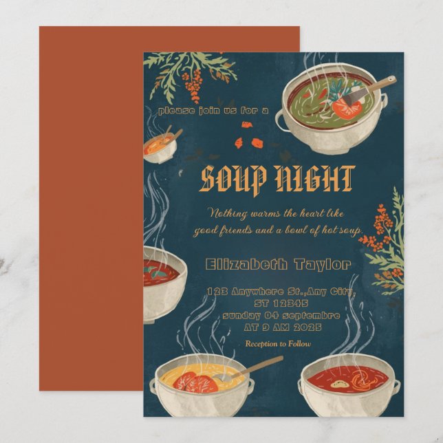 Convites para Jantar de Noite de Sopa (Frente/Verso)