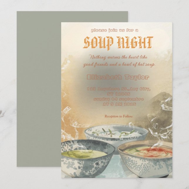 Convites para Jantar de Noite de Sopa (Frente/Verso)