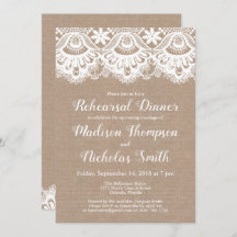 Convites para Janto de ensaio de burlap e Lace