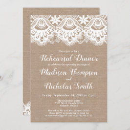 Convites para Janto de ensaio de burlap e Lace