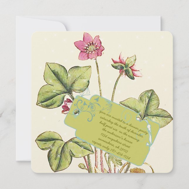 Convites para Janto de Flores Selvagens Verdes (Frente)