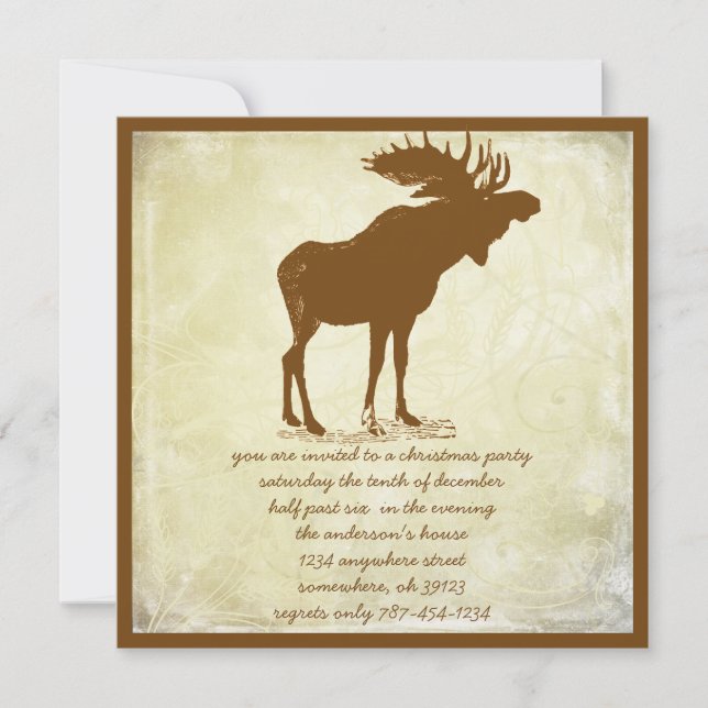 Convites para Janto de Natal Rustic Moose (Frente)