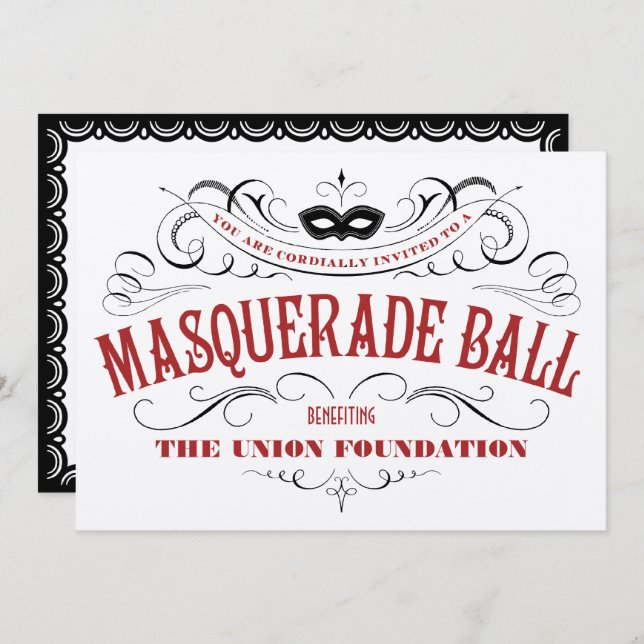 Convites para Mascarada de Prata Elegante (Frente/Verso)